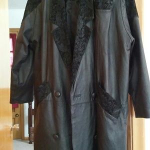 Black leather and suede Coat